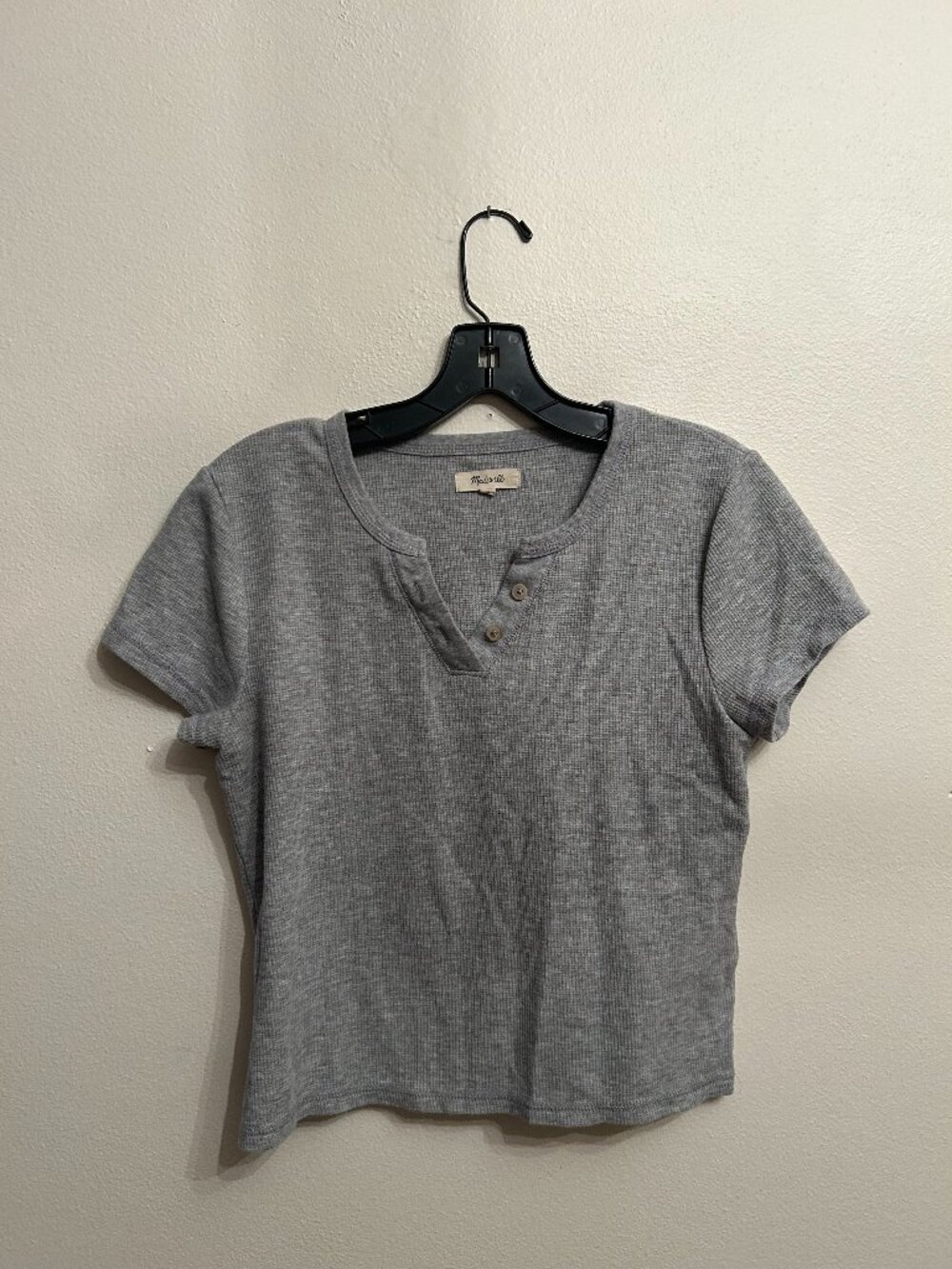 Madewell Women's V-neckGrey Waffle Short Sleeve Tee Size M